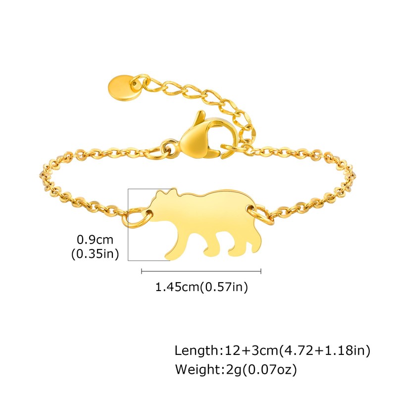 Rockyu Allure Kids Bracelet, Cute Animal Design, Gold, Bear Stainless