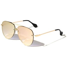 Dweebzilla Oversized Sport Pilot Aviator Sunglasses W/Floating Lenses (Gold & Black Frame - Rose Gold Flash Lenses)
