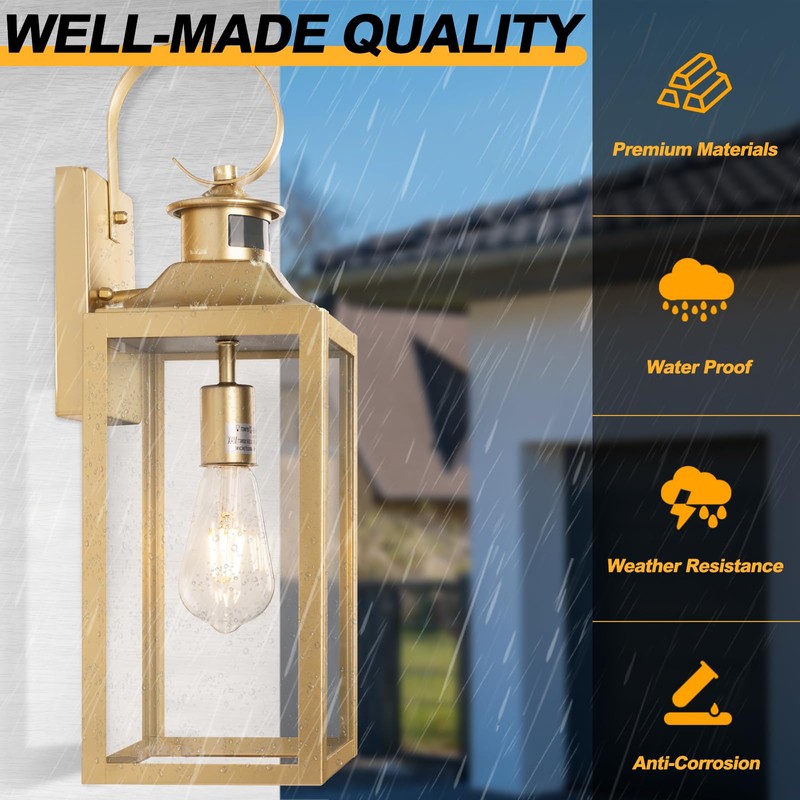 Large Motion Sensor Outdoor Wall Light 20" - Gold Dusk