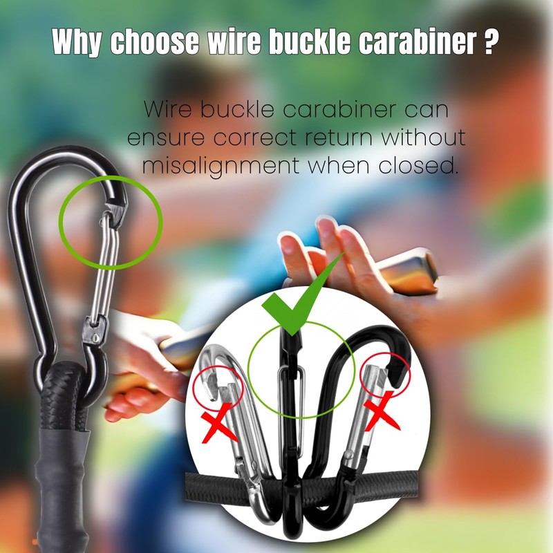 Carabiner Bungee Cords Heavy Duty Outdoor Black 60 inch 3