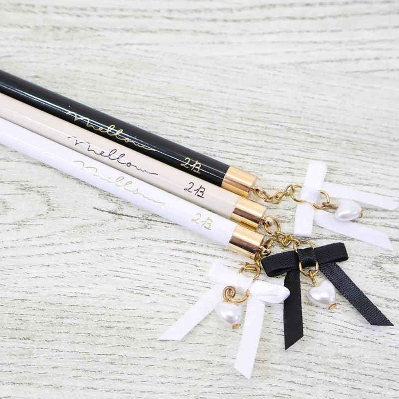 Ribbon Stationery Pencil with Ribbon Charm 2B Round Shaft [Beige]