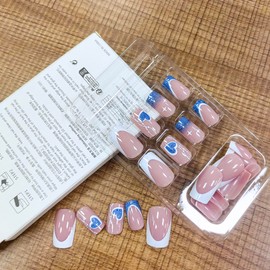 Ombre Press on Nails Medium Coffin Acrylic Nails Floral Flower Fake Nails Gradient Nude False Nails Square Press on Nails Tips Glitter Gold Rhinestones for Nails White Pink French Nail Art Decorations