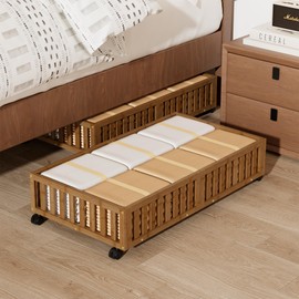 Bamboo Under Bed Storage with Wheels,Rolling Underbed Shoe Organizer Box for Shoes,Blankets,Toys,Clothes Container Space-Saving Bins for Bedroom,Closet,Dorm,Nursery