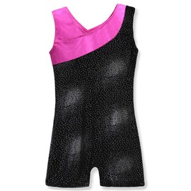 Kidsparadisy Gymnastics Leotards for Girls Shiny Gymnastics Outfits for Girls with Short Ballet Dance Biketard (150, Black)