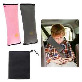 Scettar Pack of 2 Car Seat Belt Pads, Seat Belt Pads, Children for Adults and Children, Seat Belt Protector Car Adults, Car Seat Belt Pad for Travel and Excursions, Grey + Pink (Bag with Drawstring x