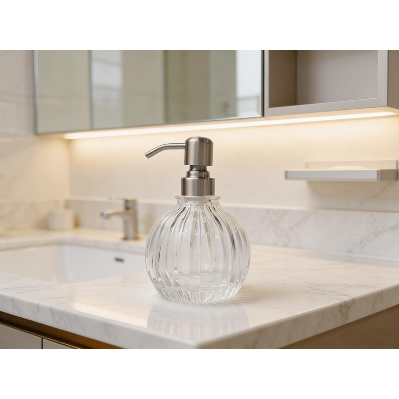 Ximlike Round Bathroom Soap Dispenser Brushed Nickel Pump, Glass Bottle
