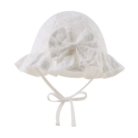 Baby Girl Sun Hat with Bow Flower Cotton Infant Bucket Hat Summer Toddler Kids Beach Hats for Girls 0-2 Years (as8, Age, 1_Year, 2_Years, White Six Flowers)