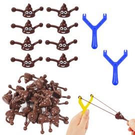 12pcs Funny Poo Slingshot Toy for Kids Adults,10 Poo Mochi Squishy Toys with 2 Slingshot,Poop Finger Shooting Slingshot Prank for Kids,Fun Mini Rubber Slingshot Flying Poop Toys Joke Toys Xmas Gifts