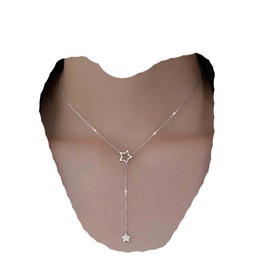 Yheakne Boho Star Y Lariat Necklace Choker Silver Crystal Star Drop Necklace Long CZ Star Pendant Necklace Minimalist Necklace Chain Jewellery for Women and Girls (Silver), Metal