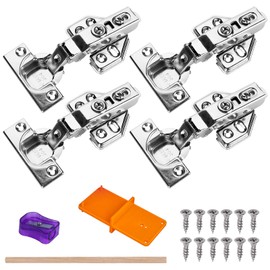 4 Pcs Soft Close Cupboard Hinges 35mm Kitchen Cabinet Wardrobe Door Plate Hinges 105 Degree Stainless Steel Concealed Inset Hinges with Screws and Drilling Template (Full Overlay)