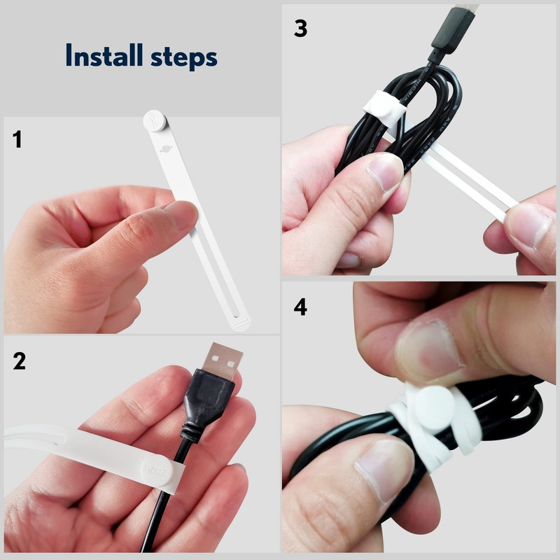 PZOZ (10 pcs) Reusable Cable Ties, Elastic Silicone Cord Organizer