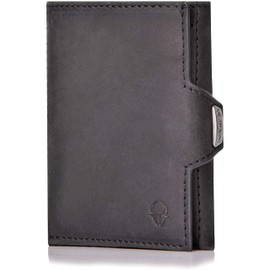 DONBOLSO NextGen Slim Leather Wallet with Coin Compartment and RFID Protection, Cardholder for up to 11 Cards, Mini Wallet for Men and Women, Vintage Black