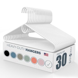 30pk Made in USA Heavy Duty Plastic Clothes Hangers Bulk, 20 30 50 100 Pack Available, Strong Plastic Hangers, Jacket Coat Hangers, Thick Plastic Hanger for Closet and Clothing Hangars (White)