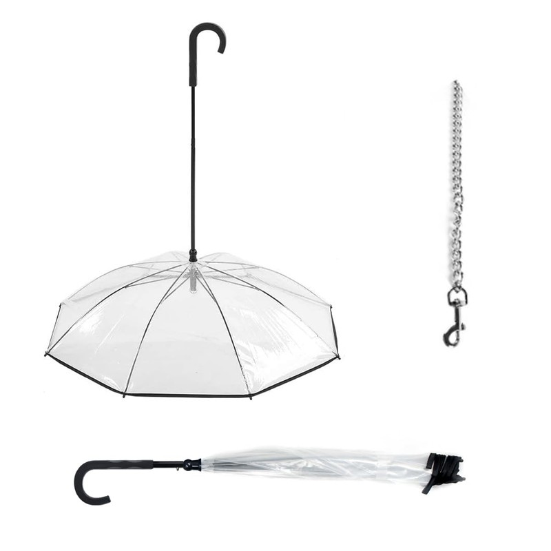 ZEFOXETO Pet Dog Transparent Umbrella, Clear Folding Adjustable Leash, Keeps