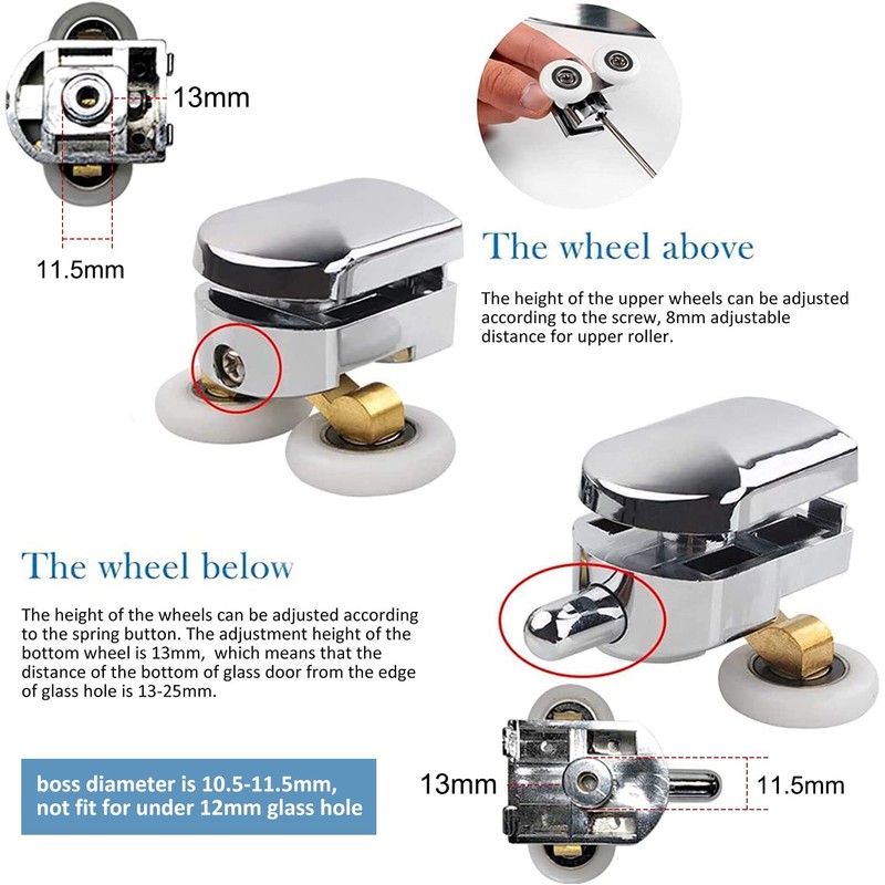 23mm Shower Door Rollers, 4pcs Sliding Shower Doors Wheels Replacement