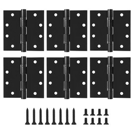 4.5" Heavy Duty Stainless Steel Door Hinge, 6 Pack 4.5 x 4.5 Inch Ball Bearing Door Hinges with Square Corners for Commercial and Residential Doors, Matte Black