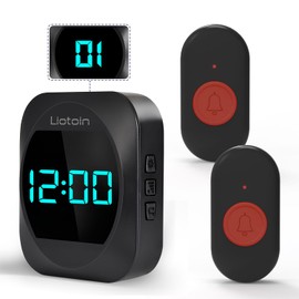 LIOTOIN Wireless Doorbell, Waterproof Doorbell Kit, Displays Time and Call Number, Easy to Distinguish Front and Rear Doors, with a Working Range of 300 m