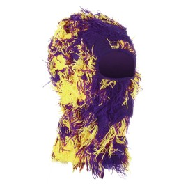 PATIKIL Distressed Balaclava Ski Mask, Balaclava Camo Knitted Face Mask Windproof Full Face Cover for Women Men Outdoor Sports, Purpl/Yellow
