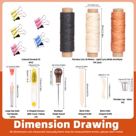 Tanstic 25Pcs Bookbinding Kits, Hand Bookbinding Tools with Bone Folder Paper Creaser, Awl, Large-Eye Needles, Waxed Thread, Scissor, Binder Clips and Thimble Ring for DIY Leather Craft