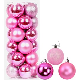 30mm/12Pcs Christmas Baubles Shatterproof Pink, Christmas Tree Decorations Ball Ornaments Balls Xmas Hanging Decorations Holiday Decor - Shiny,Matte,Glitter