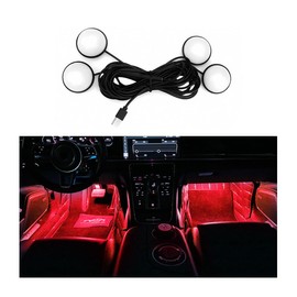 KHGUZ Car Interior LED Light, 4 in 1 Super Bright Automotive Ambient Neon Light Kit with USB Port, Self-Adhesive Vehicle Interior Atmoshpere Bulb, Universal for RV, SUV, Truck (Red)