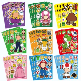 36 Pieces Make-a-face Stickers Pack, Mixed & Matched with 9 Designed Characters(4 of each) Stickers, Make Your Own Stickers for Kids Teens Party Decoration, Reward, Decor, Gift Idea