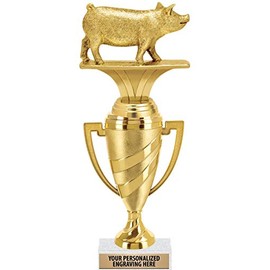 Crown Awards Pig Trophy, 11" Gold Cup Pig Trophies with Engraving Included, 10 Pack