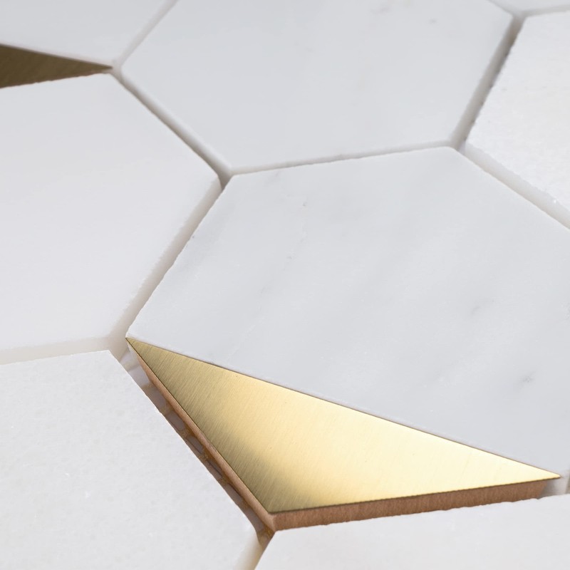 NBG-1 3“ Hexagon White and Gold Metal Stainless Steel Polished