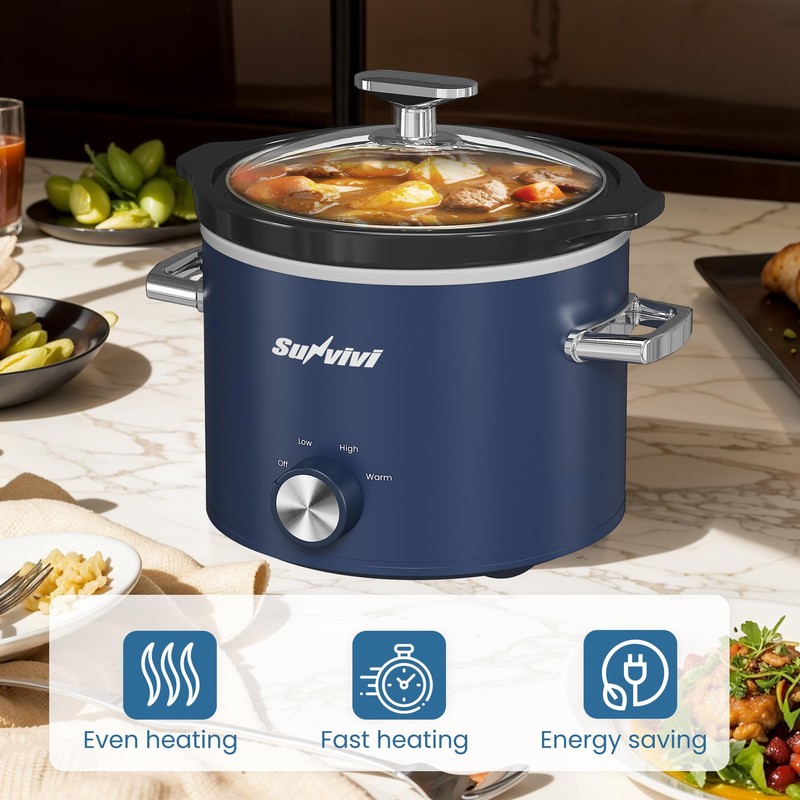 Sunvivipro 2QT Small Slow Cooker with Removable Ceramic Pot, Food