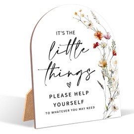 Wildflower Bathroom Basket Sign For Wedding, Wedding Ceremony, 6 x 8 Inch Arch Wooden Tabletop Sign with Stand, Reception Decoration, Party Supplies (AG07)