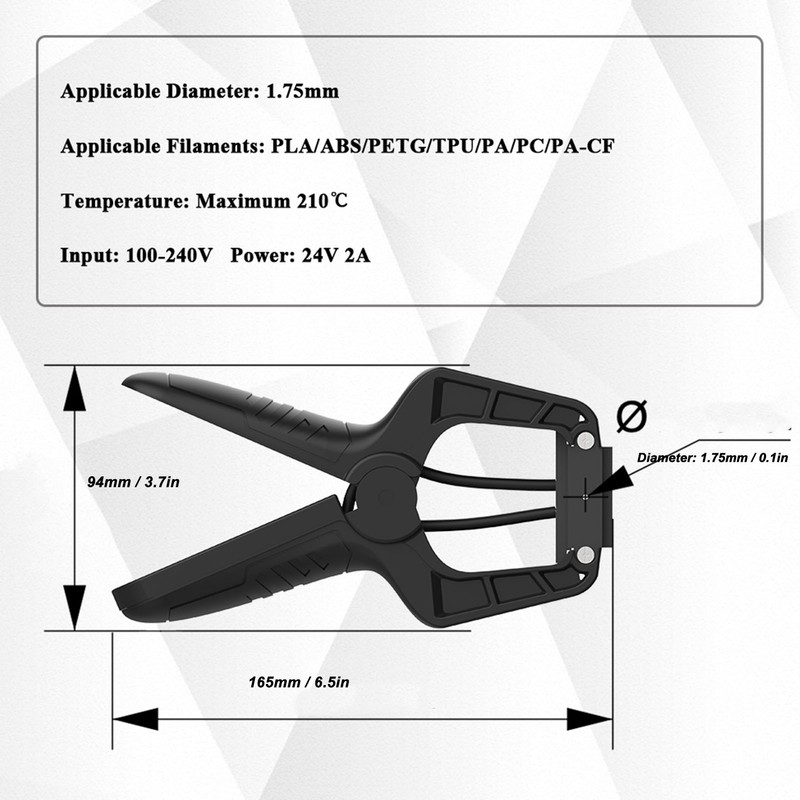 1.75mm 3D Printer Filament Connector Fast Heating Speed Filament Tool