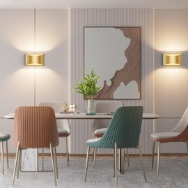 KUAEAY Lampara de Pared Interior 2 piezas, 3000K/12w, Aplique de Pared Moderna para Interior,Exterior,Cableado, Iluminación de Montado Oro para Recamara Dormitorio Escaleras (Dorado -luz calida)