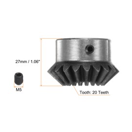 HARFINGTON 2pcs Bevel Gear 2M 20 Teeth 16mm Shaft Hole 1:1 Tapered Pinion Gear with 5mm Keyway 45# Steel 2 Module 90 Degree Steering Gear with M5 Fixing Hole, for Hardware Mechanical Rotation