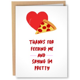 Sleazy Greetings Funny Anniversary Cards For Husband Boyfriend | Valentine's Day Card | Funny Birthday Card For Men Women Him Her | Pizza Feeding Me And Saying I'm Pretty