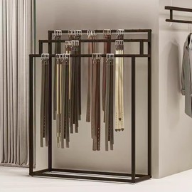 SLVUAFRN Floor Mounted Belt Hanger, Metal Men Closet Display Stand Organizer, Ties Scarf Rack Shawls Purse Shelf for Clothing Retail(Color : Black, Size : 100X40X150CM)