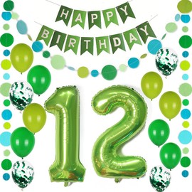 Balloons 12th Birthday Boy Girl Decoration Green Set, Balloons 12 Years Birthday Decoration Boy Girl Green, Giant Foil Balloons 12 Years Birthday Decoration Boy, Happy Birthday 12 Years Decoration