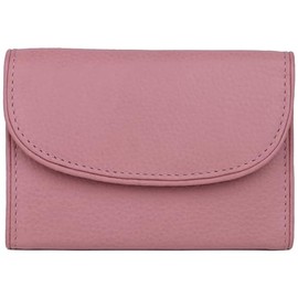Women's Leather RFID Bifold Wallet – Slim Snap Closure Wallet with Card Slots, Coin Pocket, ID Window & Back Zipper Pocket (Pink)
