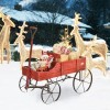 Wooden Wagon Plant Bed with Metal Wheels for Garden Yard
