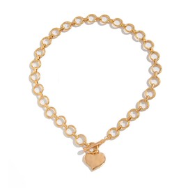 ALRNBY Gold Heart Necklace for Women Dainty Toggle Heart Drop Necklace Pendant O-Link Chain Statement Chunky Silver Necklace Valentines Jewelry Gift Trendy (S2 Gold)