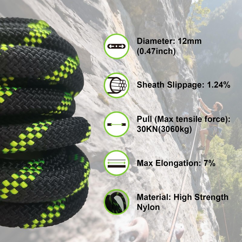 HUYEZybflt 32FT Static Rope 1/2" for Rescue & Mountaineering, UIAA