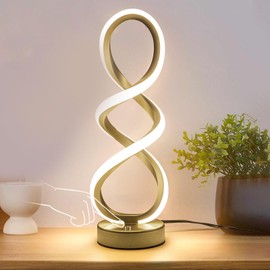 Modern Spiral Table Lamp, Bedside Lamp with Dimmable Metallic Bedside Lamp with Touch Controller, 3 Colour Temperature, Decorative Lamp for Living Room for Bedroom, Living Room, Home Office