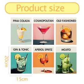 9 PCS Cocktail Paint by Numbers for Adults, Mini Paint by Numbers for Adults, 6 Pack 15x20cm Cocktail Paint by Numbers Kits with 3 Brushes, DIY Painting for Home Decor, Party, Gift