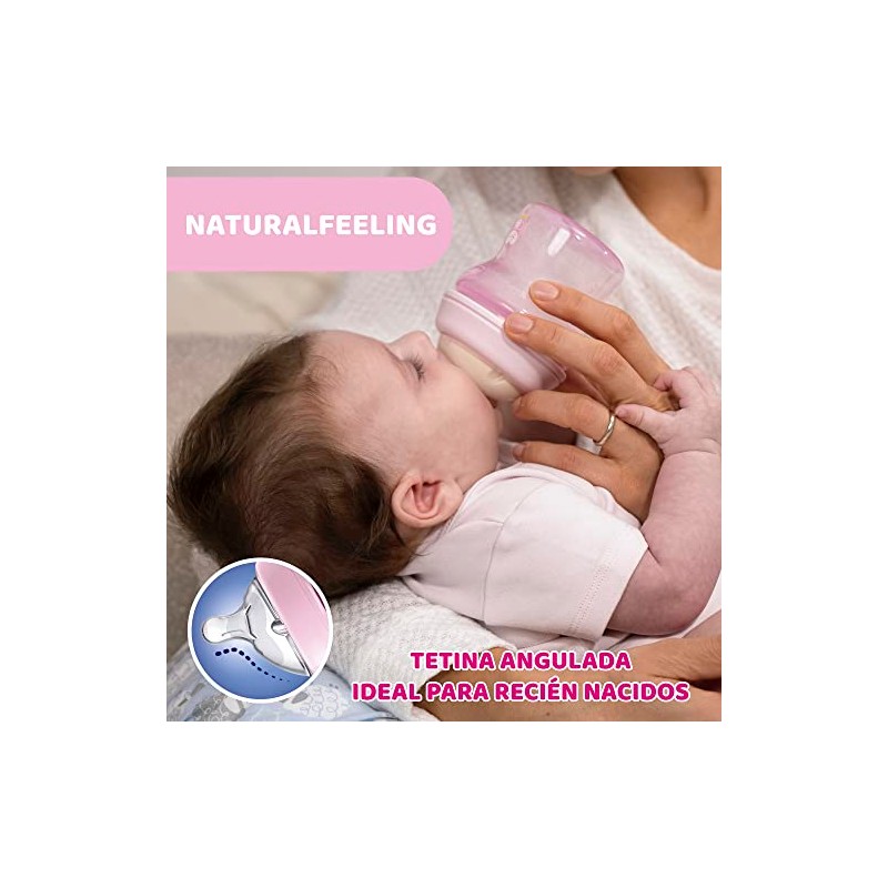 CHICCO, Biberón Natural Feeling, Color Rosa, 150 ml