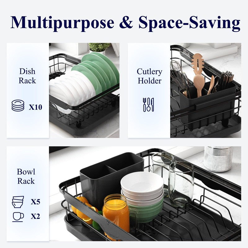 Kitsure Dish Drying Rack- Space-Saving Dish Rack, Dish Racks for