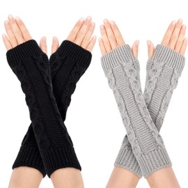 Newellsail Arm Warmers Women's Fingerless Gloves Arm Warmer Winter Knitting Warmer Long Glove Thumb Hole Mitten 2 Pairs (Black and Grey), Black and Grey