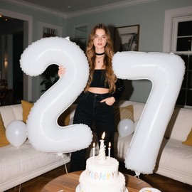 40 Inch White 7 Balloon Number Big Foil Helium Number Balloons 7 17 27 Birthday Party Decorations for Boy or Girl Huge Mylar Anniversary Party Supplies