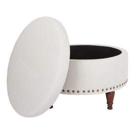 OSP Home Furnishings Alloway Storage Ottoman with Antique Bronze Nailheads, Linen Fabric