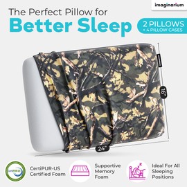 Imaginarium Cooling Memory Foam Fun Pillow with Cool-to-The-Touch Cover 2 Pack (Camo) Plus 2 Additional Pillow Covers