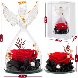 LURLIN Birthday Day Rose Gifts for Women, Preserved Flowers Rose Gift for Mom,Glass Angel Figurines with Forever Rose for Grandma Wife Friend Teacher, Nurse, Anniversary Day Girls Gift for Her
