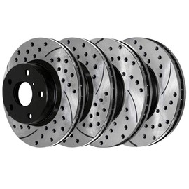 AutoShack Front and Rear Drilled Slotted Brake Rotors Black Set of 4 Replacement for Nissan 370Z 350Z INFINITI M35 G25 QX50 M45 EX37 2005-2008 G35 2008-2012 EX35 2009-2013 G37 2015 Q40 PR41377PR41389